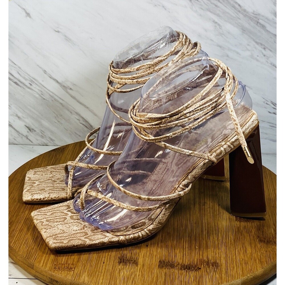 Fashion Nova Wrap Up Heel Sandals Size 9 Heel 4.5”
